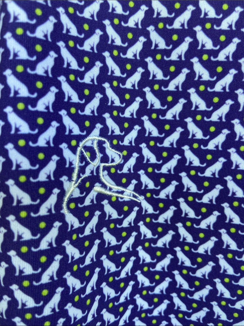 RHOBACK “The Sit” all over dog/tennis ball Golf Polo. Size M